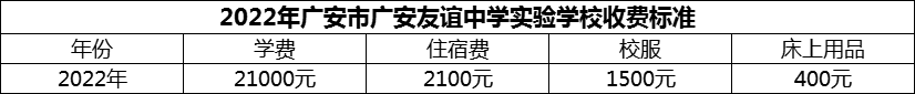 2024年廣安市廣安友誼中學實驗學校學費多少錢？