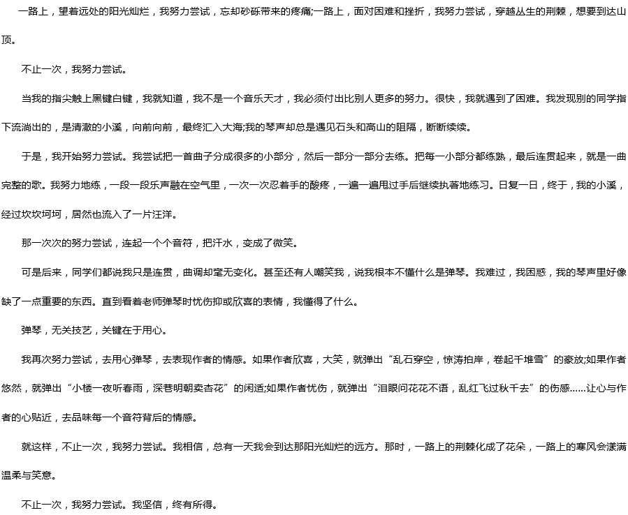 2019中考滿(mǎn)分作文：不止一次，我努力嘗試過(guò)