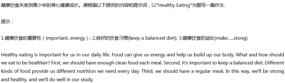 2020年中考英語滿分作文預測范文：Healthy Eating