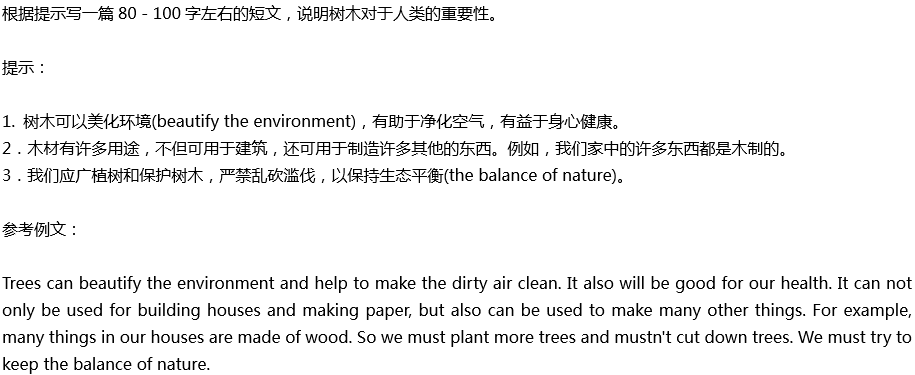 2020年中考英語(yǔ)滿分作文預(yù)測(cè)范文：樹(shù)木對(duì)于人類的重要性