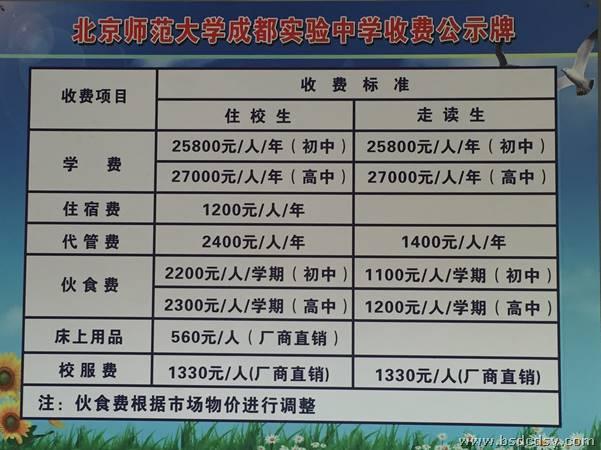 北京師范大學(xué)成都實(shí)驗(yàn)中學(xué)收費(fèi)是多少錢？