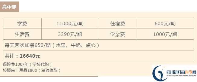 雅安北附實驗學(xué)校住宿費用是多少？